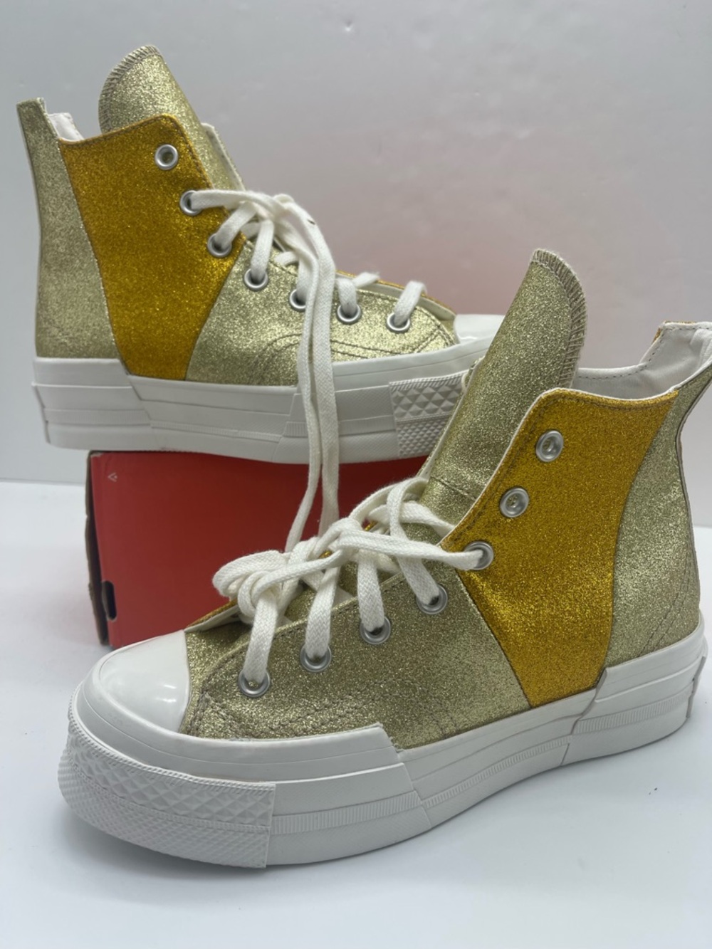 Converse WMNS Chuck 70 Plus Hi A08176C Vintage White/Dark Gold Platform Sneakers - Picture 14 of 16